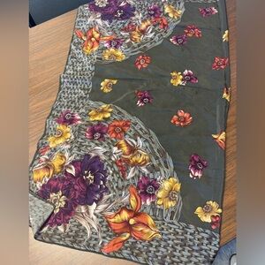 Oscar de la Renta Floral Scarf in Olive and Multicolor